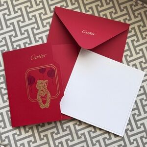 Cartier Red and White Stationery Set with Gold Accents